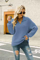 Double Take Horizontal Ribbing Johnny Collar Sweater king-general-store-5710.myshopify.com