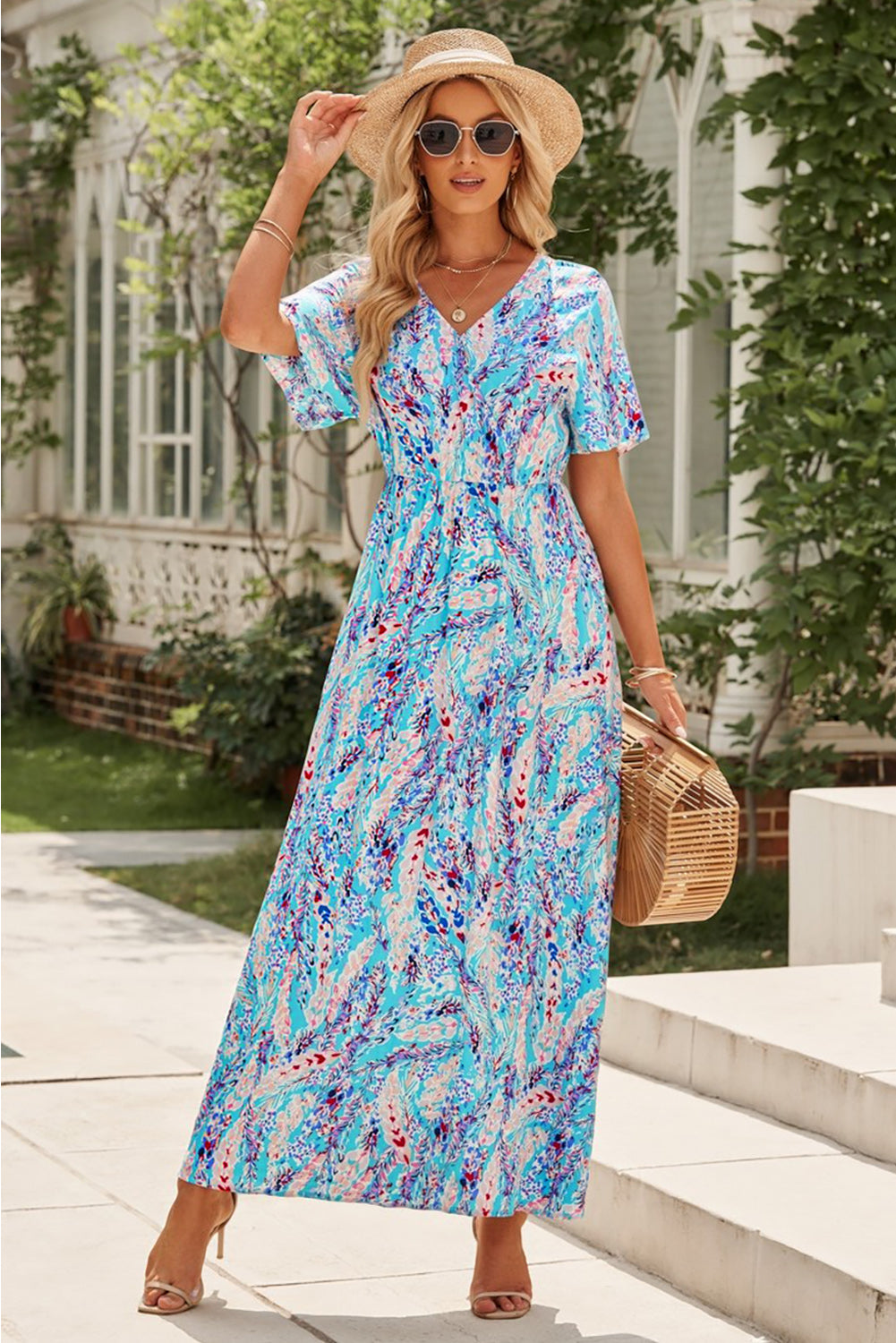 Multicolored V-Neck Maxi Dress king-general-store-5710.myshopify.com