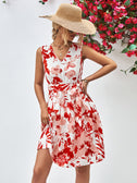 Floral V-Neck Tie Waist Sleeveless Dress king-general-store-5710.myshopify.com