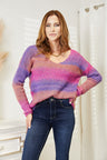 Double Take Multicolored Rib-Knit V-Neck Knit Pullover king-general-store-5710.myshopify.com