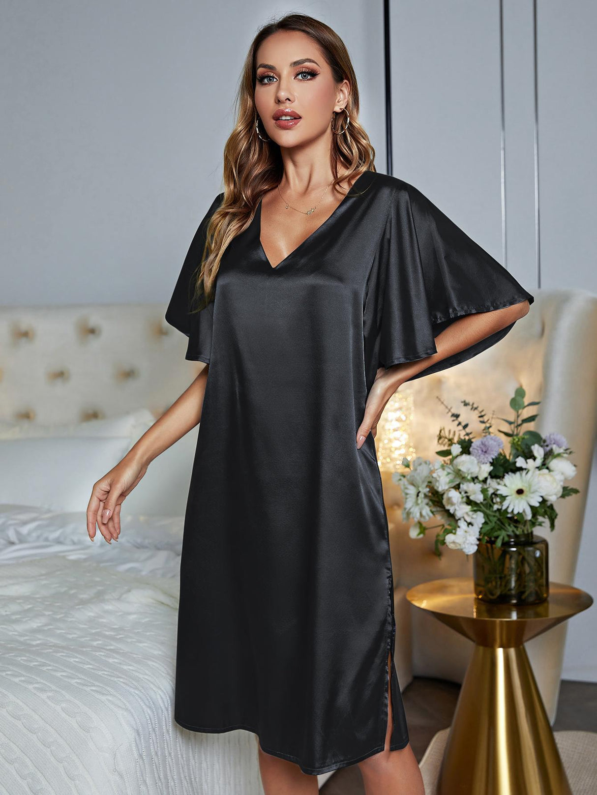 V-Neck Flutter Sleeve Night Dress king-general-store-5710.myshopify.com