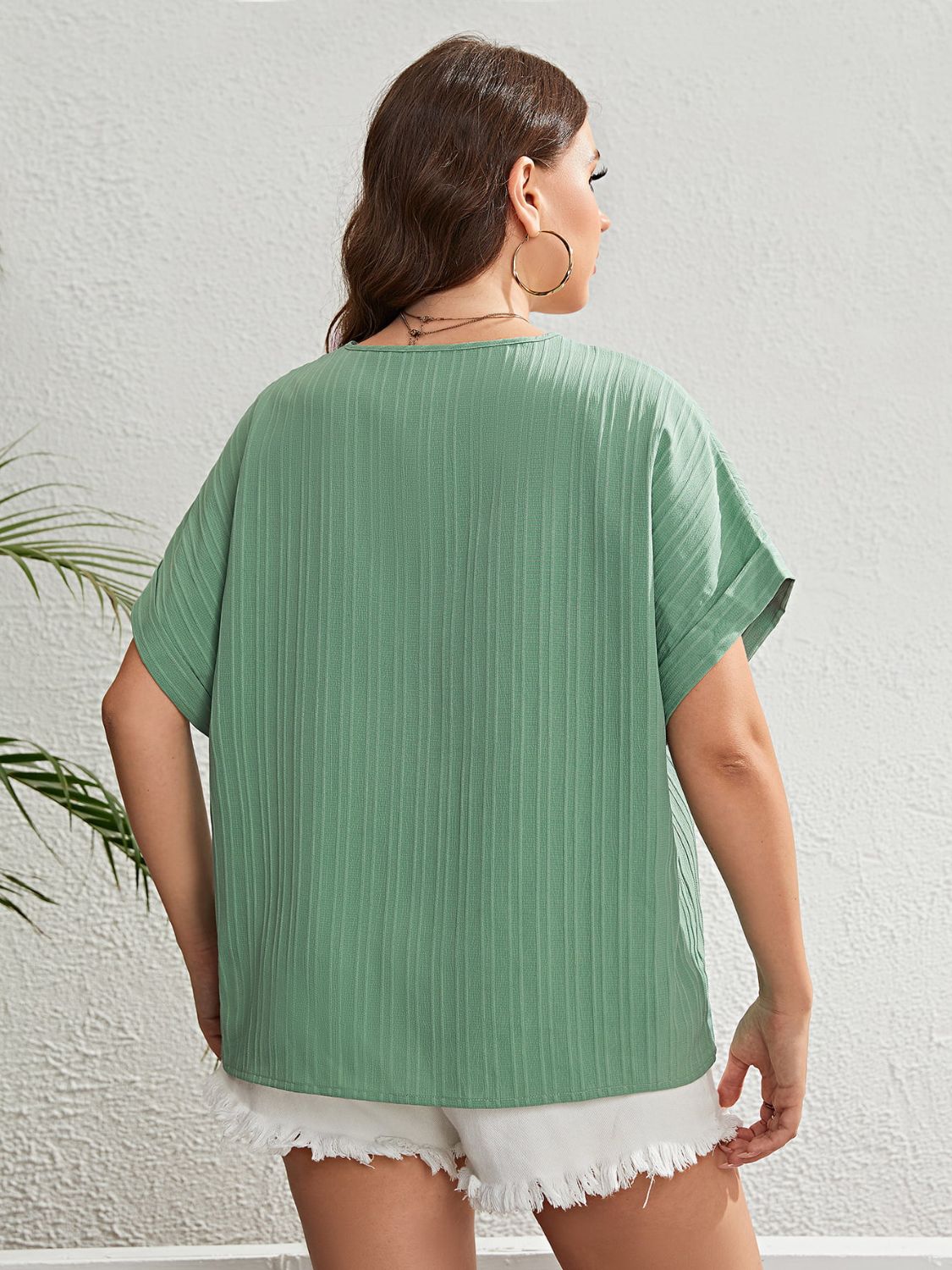 Plus Size Buttoned V-Neck Short Sleeve Top king-general-store-5710.myshopify.com