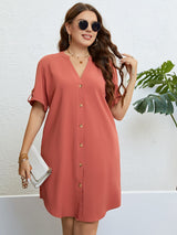 Plus Size Buttoned Notched Neck Shift Dress king-general-store-5710.myshopify.com