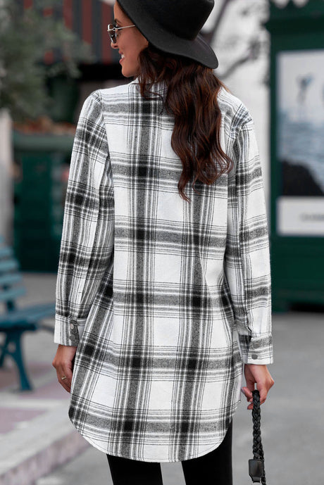 Plaid Button-Up Longline Shirt Jacket king-general-store-5710.myshopify.com