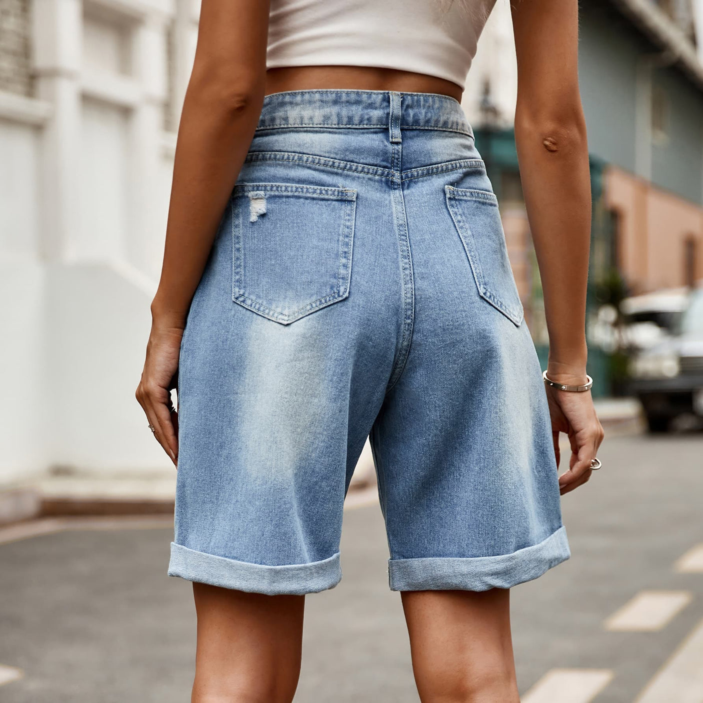 Distressed Buttoned Denim Shorts with Pockets king-general-store-5710.myshopify.com