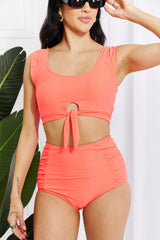 Marina West Swim Sanibel Crop Swim Top and Ruched Bottoms Set in Coral king-general-store-5710.myshopify.com