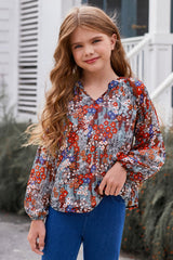 Girls Printed Notched Neck Puff Sleeve Blouse king-general-store-5710.myshopify.com