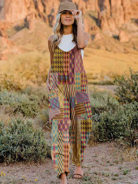 Full Size Printed V-Neck Sleeveless Jumpsuit king-general-store-5710.myshopify.com