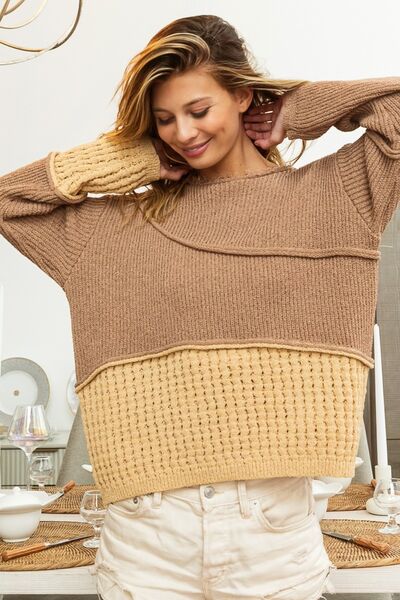 BiBi Texture Detail Contrast Drop Shoulder Sweater king-general-store-5710.myshopify.com