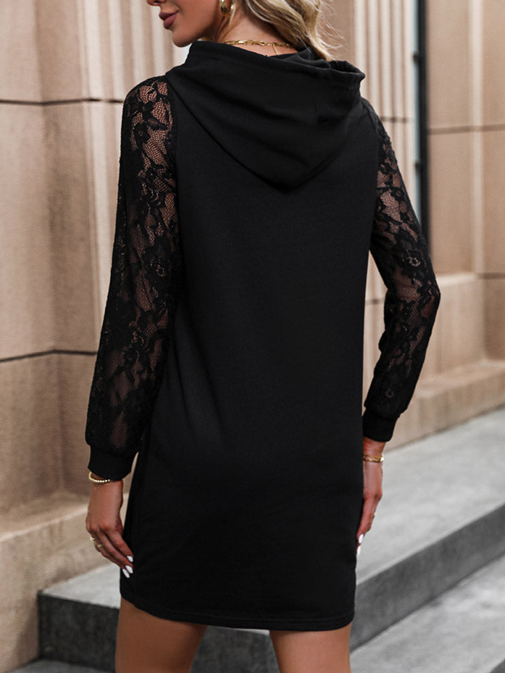 Lace Trim Long Sleeve Hooded Dress king-general-store-5710.myshopify.com