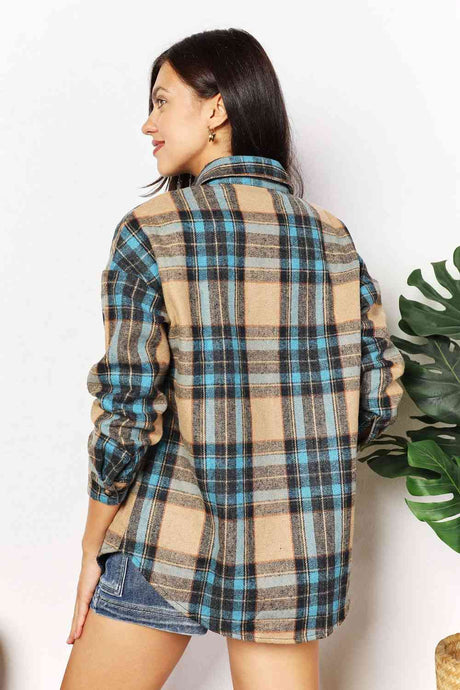 Double Take Plaid Curved Hem Shirt Jacket with Breast Pockets king-general-store-5710.myshopify.com