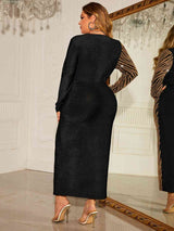 Plus Size Contrast V-Neck Slit Dress king-general-store-5710.myshopify.com
