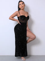 Sequin Spliced Mesh Adjustable Strap Dress king-general-store-5710.myshopify.com