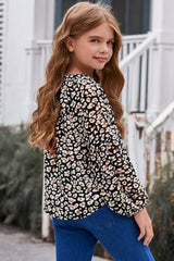 Girls Printed Notched Neck Puff Sleeve Blouse king-general-store-5710.myshopify.com
