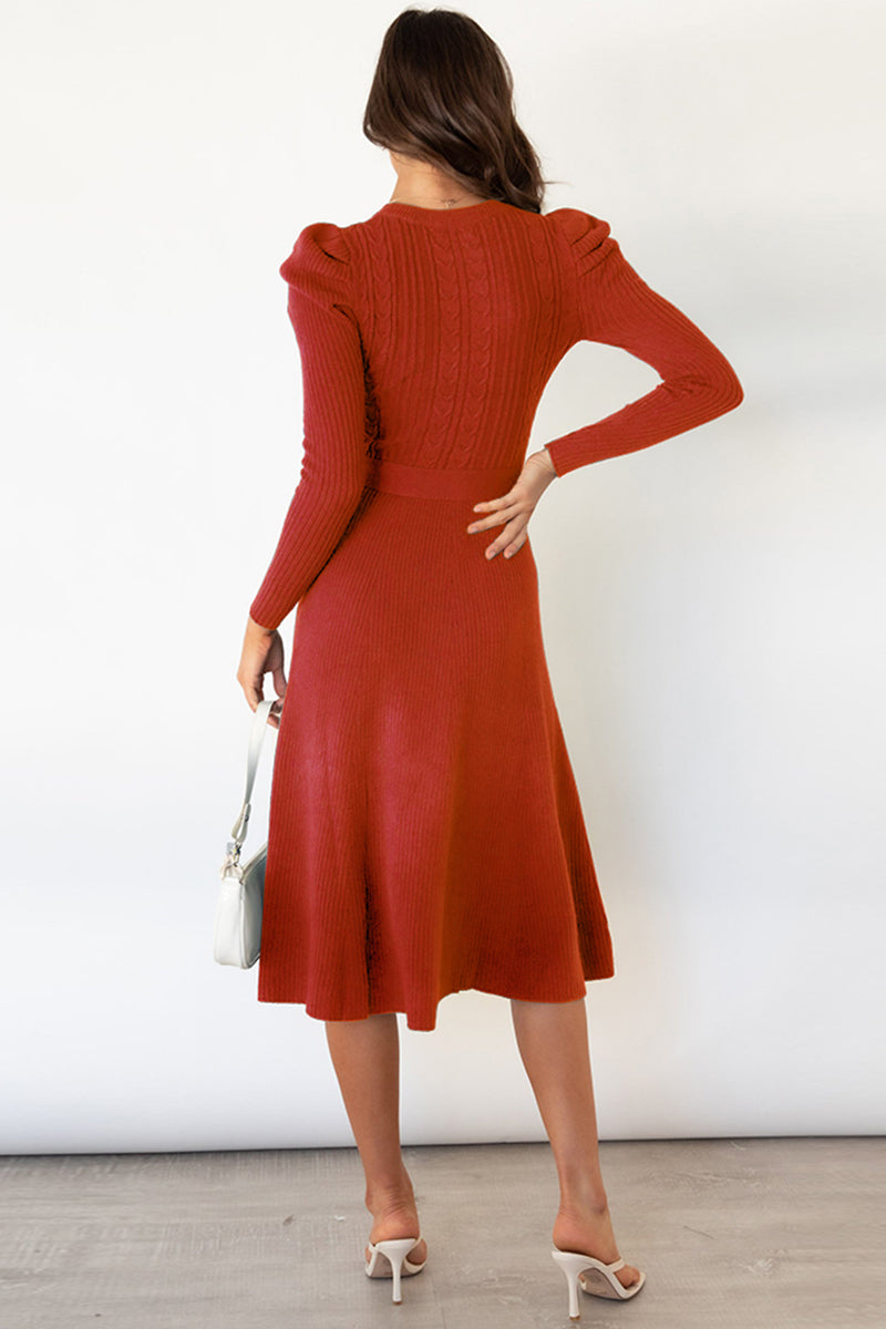 Round Neck Long Sleeve Tie Waist Sweater Dress king-general-store-5710.myshopify.com