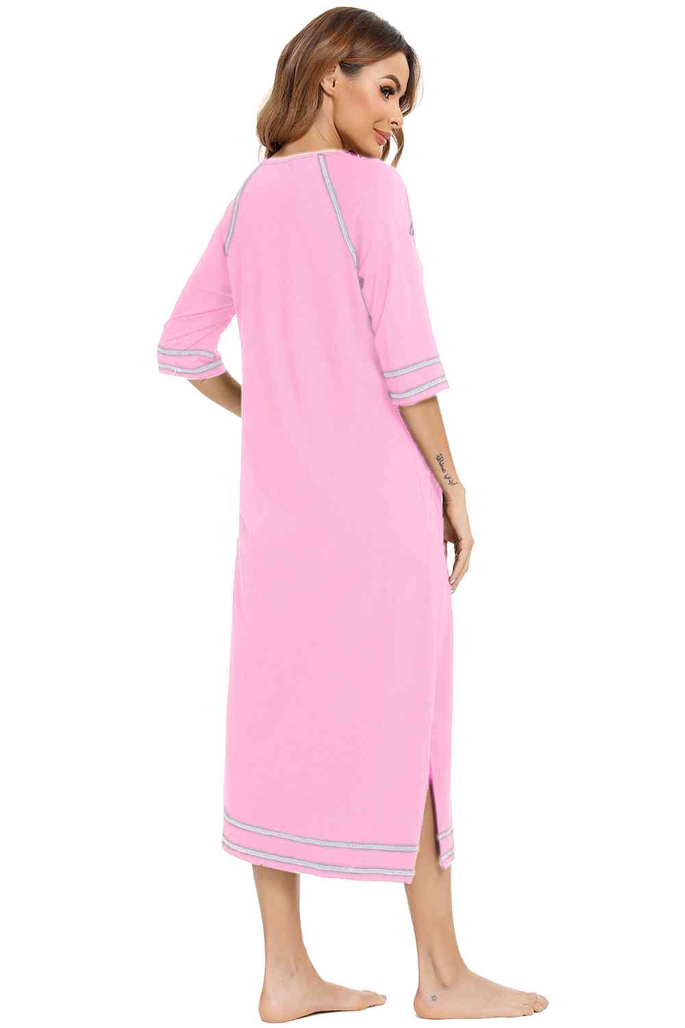 Zip Up Slit Round Neck Night Dress with Pockets king-general-store-5710.myshopify.com