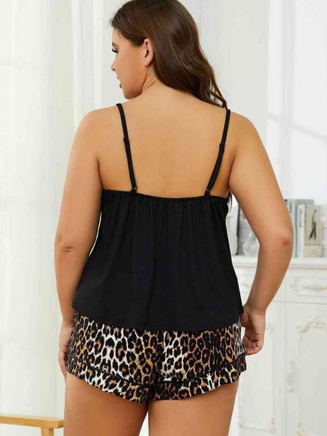 Plus Size Lace Trim Scoop Neck Cami and Printed Shorts Pajama Set king-general-store-5710.myshopify.com