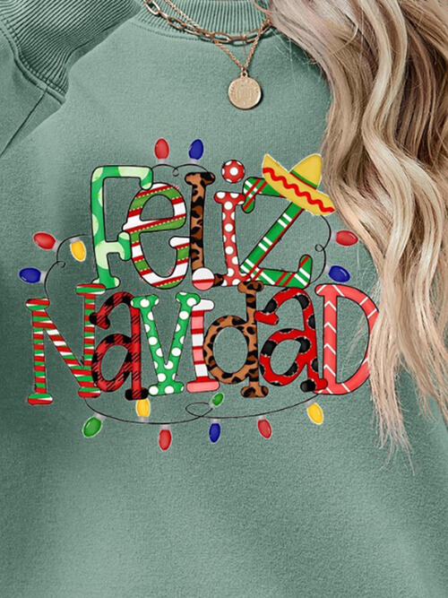 FELIZ NAVIDAD Round Neck Drop Shoulder Sweatshirt king-general-store-5710.myshopify.com