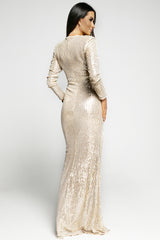 Sequin Cutout Ruched Split Long Sleeve Maxi Dress king-general-store-5710.myshopify.com