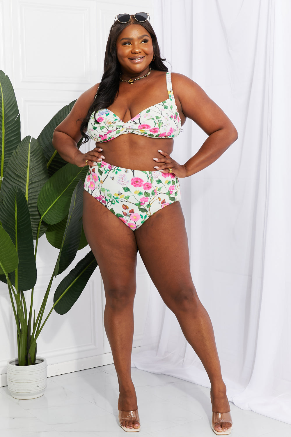 Marina West Swim Take A Dip Twist High-Rise Bikini in Cream king-general-store-5710.myshopify.com