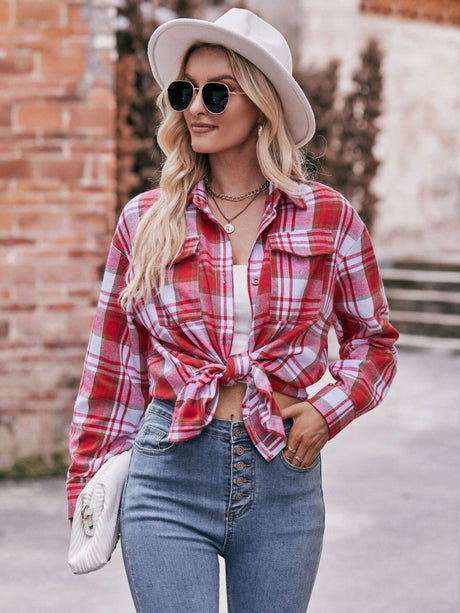 Plaid Dropped Shoulder Longline Shirt king-general-store-5710.myshopify.com