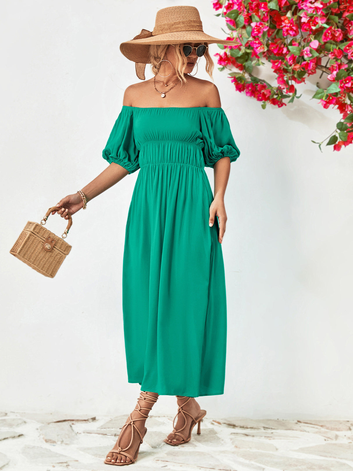 Off-Shoulder Balloon Sleeve Midi Dress king-general-store-5710.myshopify.com