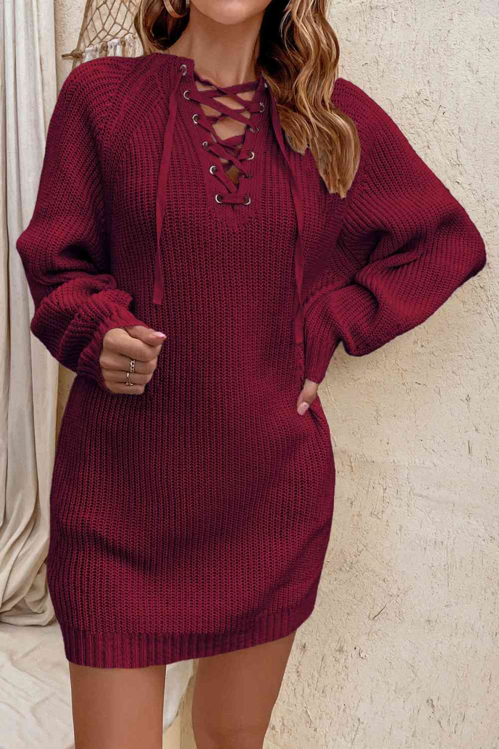 Lace-Up Mini Sweater Dress king-general-store-5710.myshopify.com