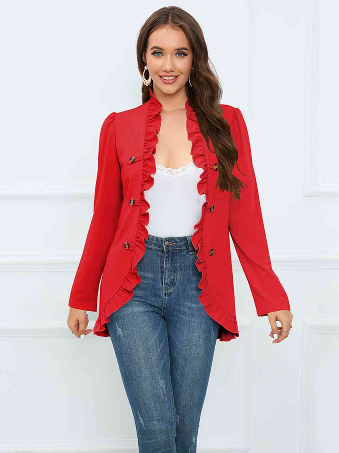 Ruffled Long Sleeve Blazer king-general-store-5710.myshopify.com