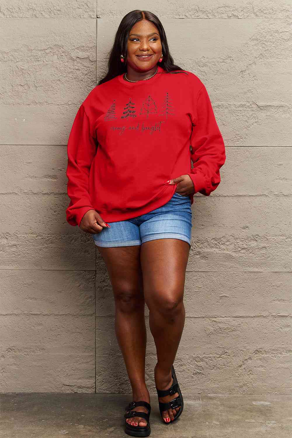 Simply Love Full Size MERRY AND BRIGHT Graphic Sweatshirt king-general-store-5710.myshopify.com