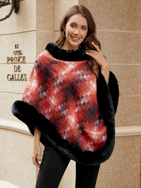 Faux Fur Trim Poncho king-general-store-5710.myshopify.com