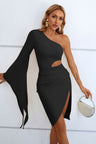 Cutout Split Flare Sleeve One-Shoulder Dress king-general-store-5710.myshopify.com