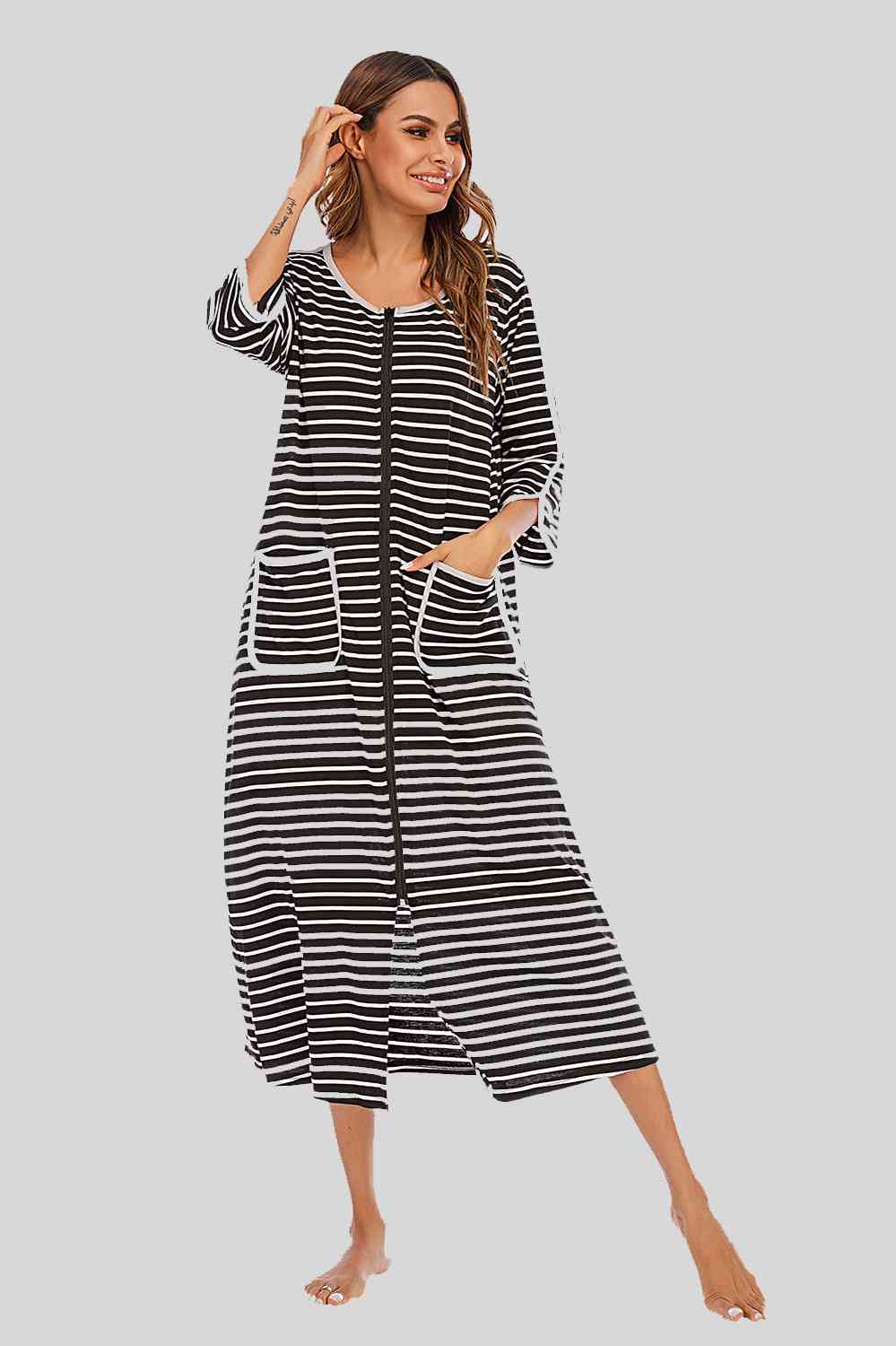 Round Neck Three-Quarter Sleeve Midi Night Dress king-general-store-5710.myshopify.com