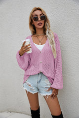 Openwork V-Neck Dropped Shoulder Cardigan king-general-store-5710.myshopify.com