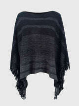 Striped Boat Neck Poncho with Fringes king-general-store-5710.myshopify.com