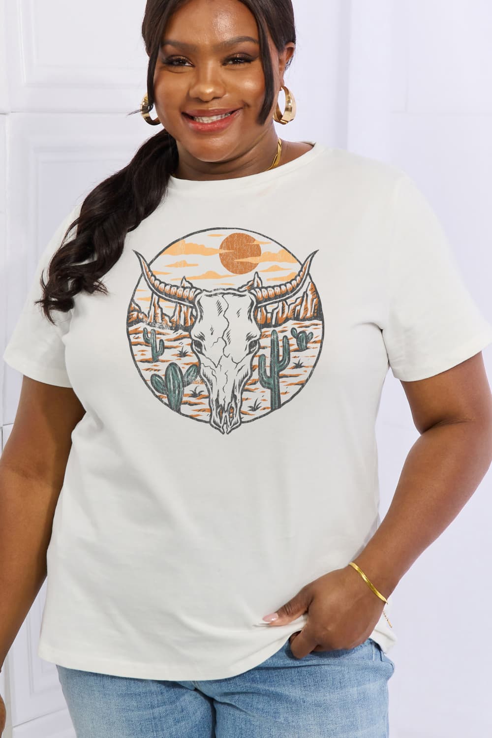 Simply Love Full Size Bull Cactus Graphic Cotton Tee king-general-store-5710.myshopify.com