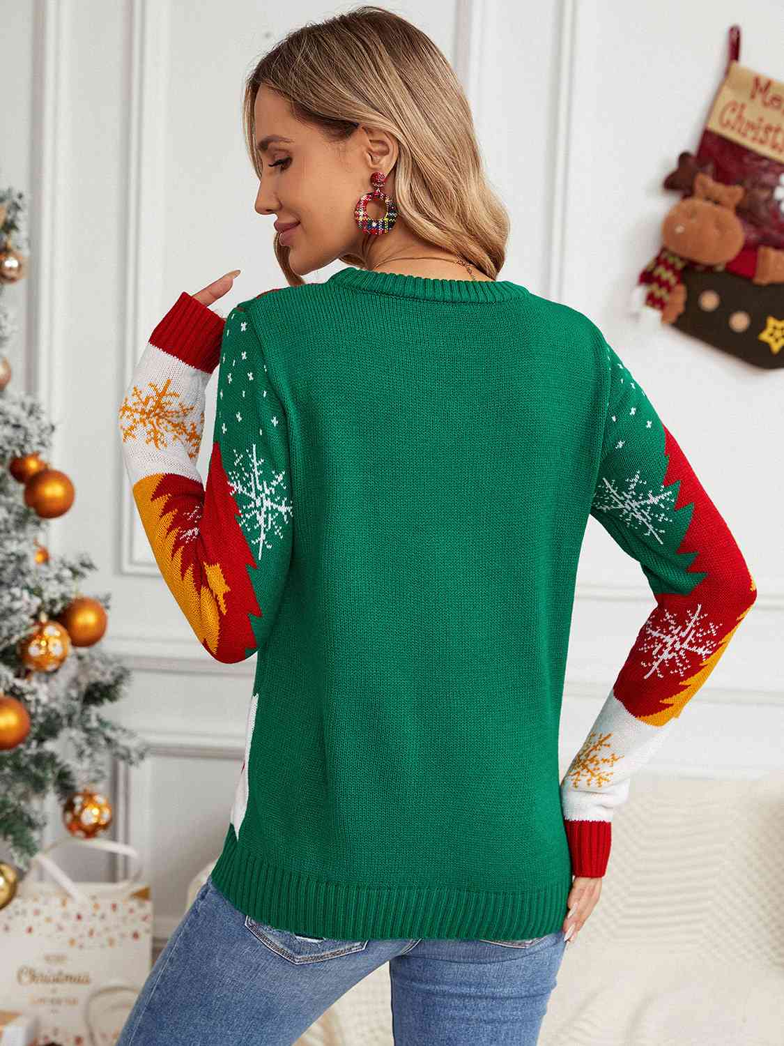 Printed Round Neck Long Sleeve Sweater king-general-store-5710.myshopify.com