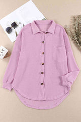 Waffle-Knit Button Up Long Sleeve Shirt with Pocket king-general-store-5710.myshopify.com