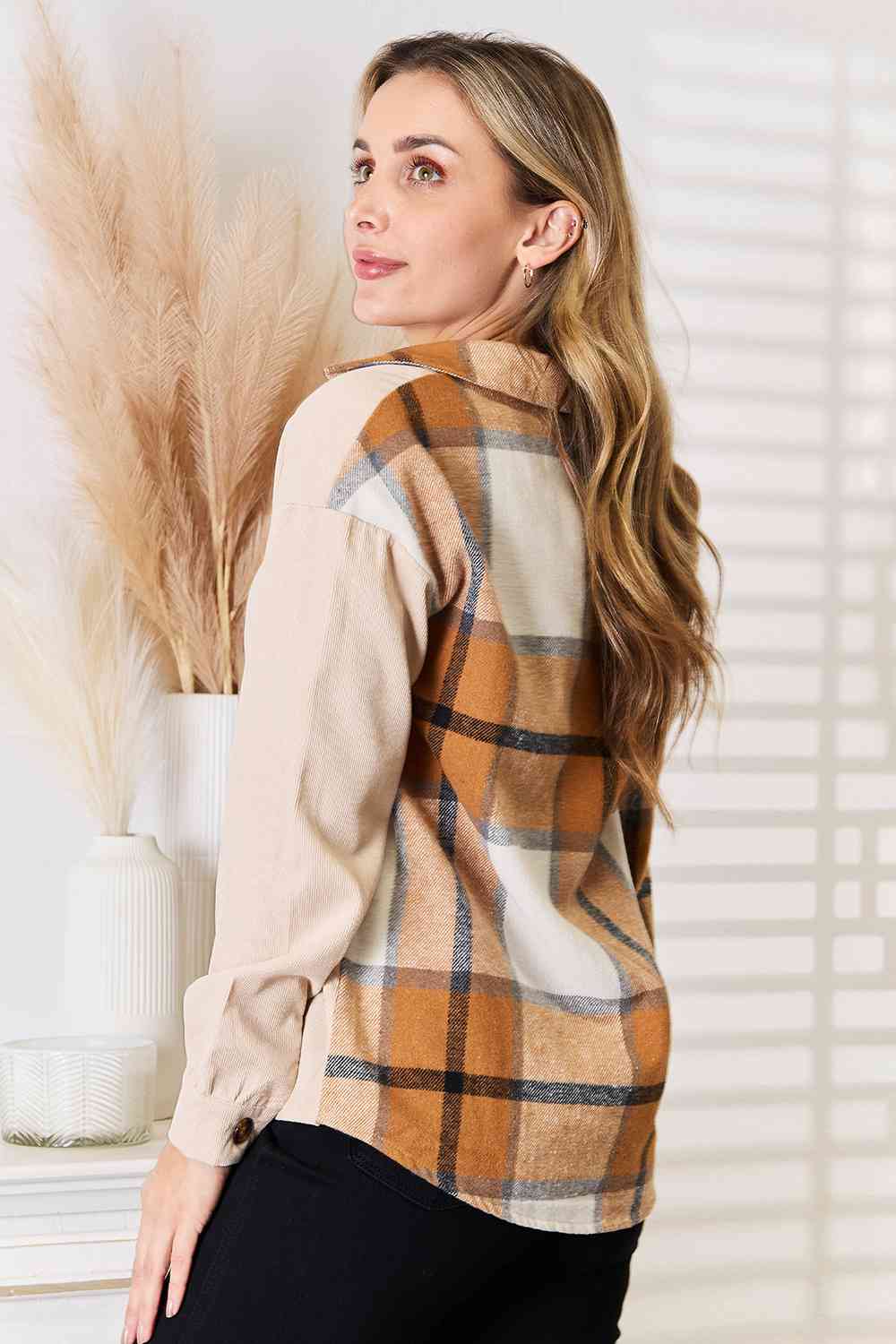 Double Take Plaid Print Dropped Shoulder Shirt king-general-store-5710.myshopify.com