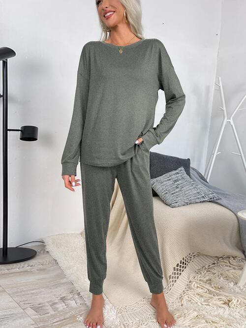 Round Neck Top and Drawstring Pants Lounge Set king-general-store-5710.myshopify.com