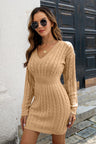 Cable-Knit V-Neck Long Sleeve Mini Sweater Dress king-general-store-5710.myshopify.com
