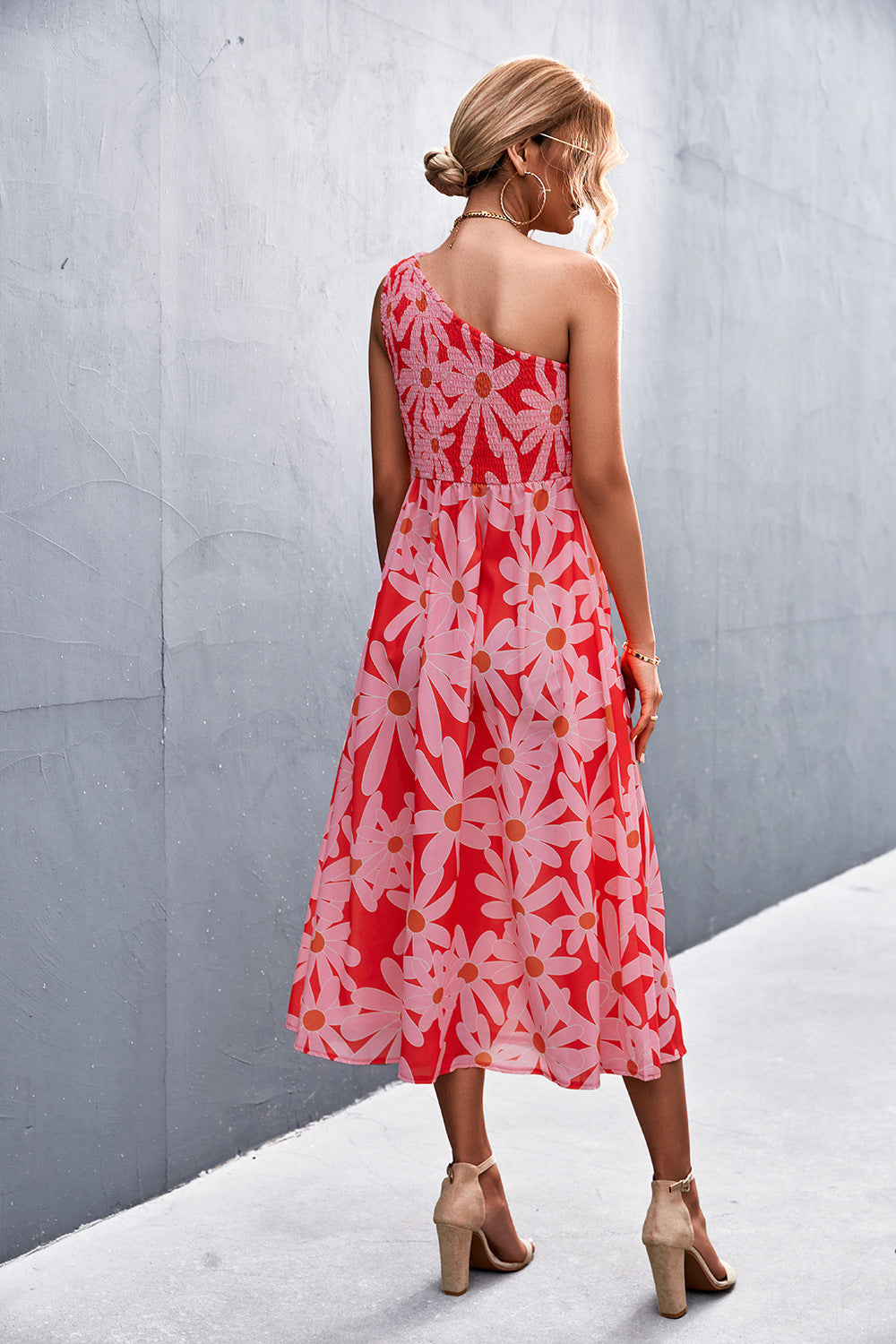 Floral Smocked One-Shoulder Midi Dress king-general-store-5710.myshopify.com