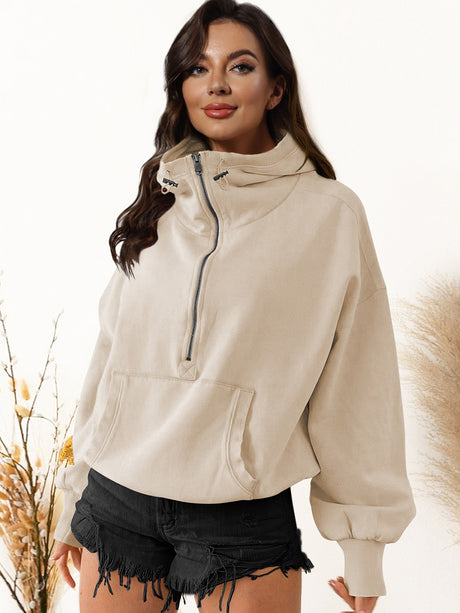 Zip-Up Dropped Shoulder Hoodie king-general-store-5710.myshopify.com