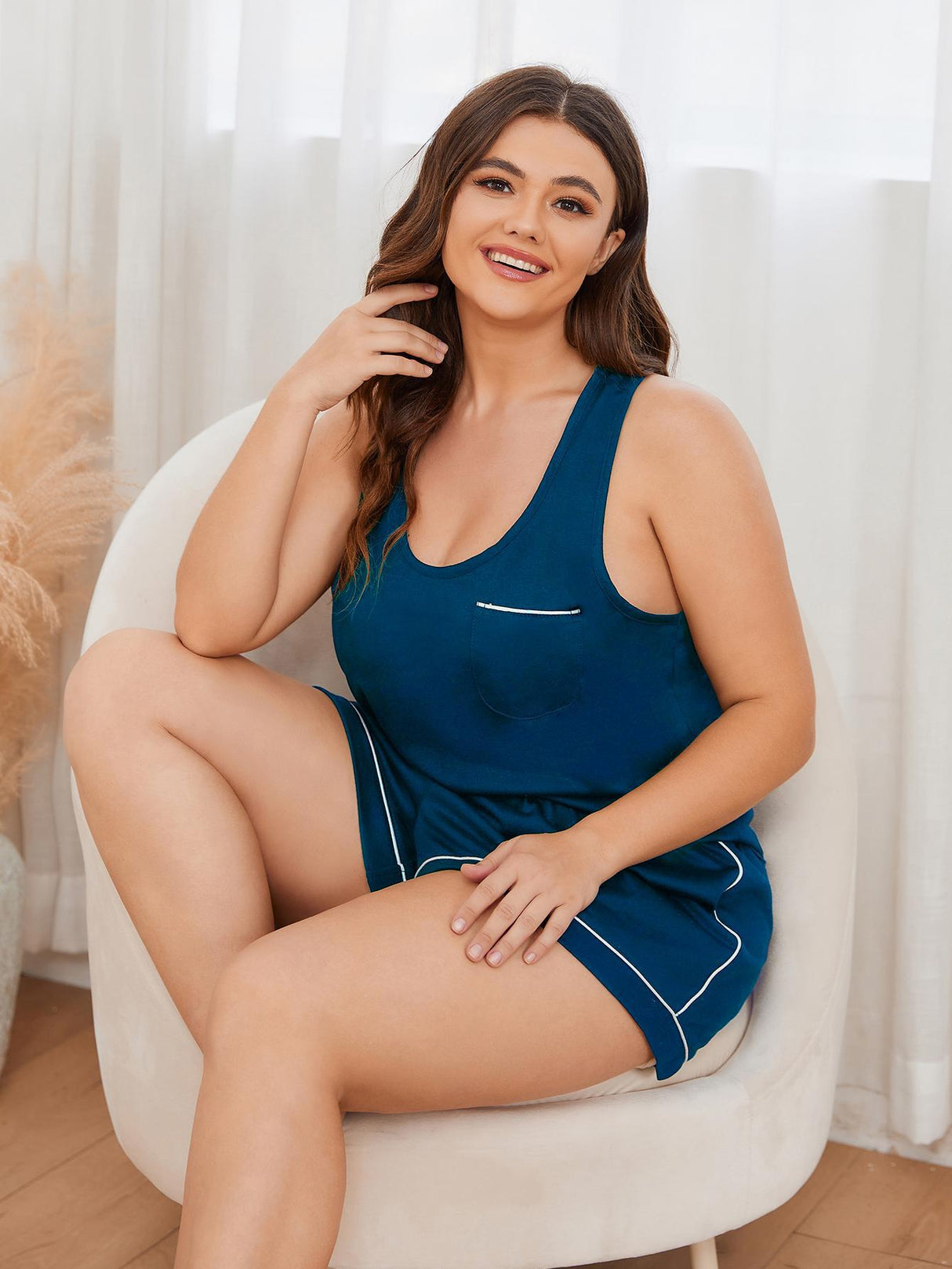 Plus Size Contrast Piping Racerback Tank and Shorts Lounge Set king-general-store-5710.myshopify.com