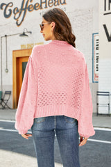 Woven Right Openwork Pompom Puff Sleeve Cardigan king-general-store-5710.myshopify.com