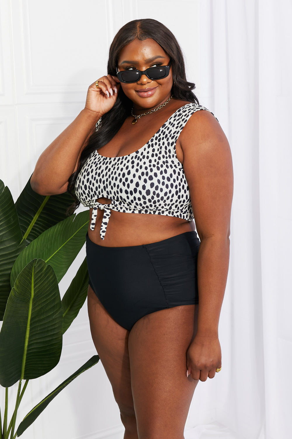 Marina West Swim Sanibel Crop Swim Top and Ruched Bottoms Set in Black king-general-store-5710.myshopify.com