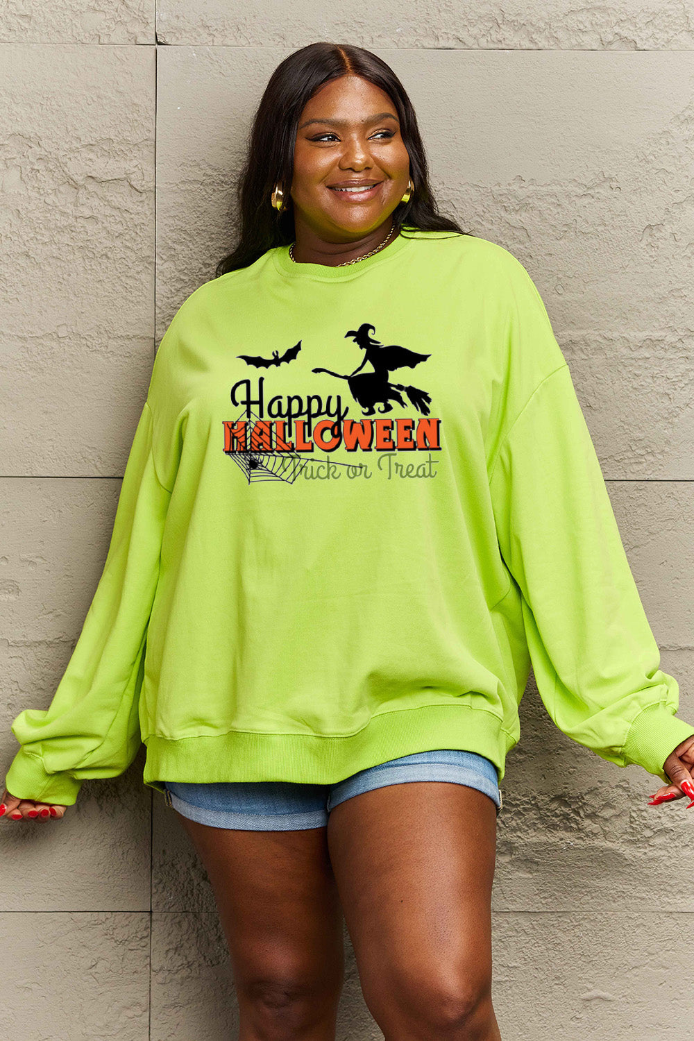 Simply Love Full Size HAPPY HALLOWEEN TRICK OR TREAT Graphic Sweatshirt king-general-store-5710.myshopify.com