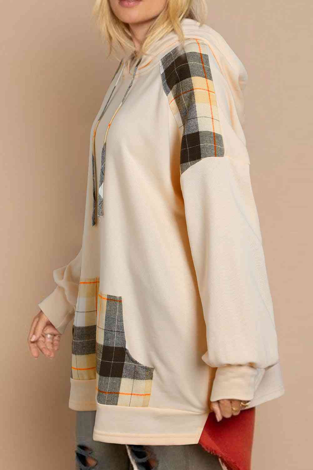 Plaid Drawstring Drop Shoulder Hoodie with Pocket king-general-store-5710.myshopify.com