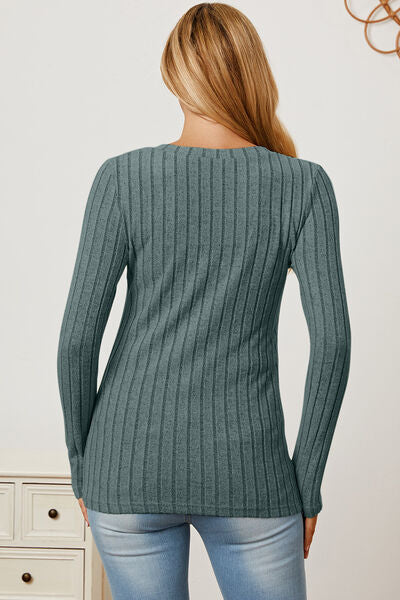 Basic Bae Full Size Ribbed V-Neck Long Sleeve T-Shirt king-general-store-5710.myshopify.com