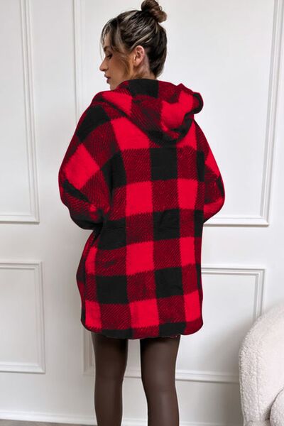 Double Take Full Size Plaid Long Sleeve Hooded Coat king-general-store-5710.myshopify.com