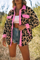 Leopard Contrast Teddy Shacket with Pockets king-general-store-5710.myshopify.com